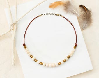 Bohemian choker // bone jewelry // beaded choker // leather choker // rustic jewelry // boho necklace // bohemian jewelry // gifts for her
