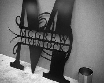 Personalized Aluminum last name sign. Install on a wall, fence or make it a door hanger. Two Lines of Custom Text on this metal sign.