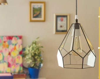 Industrial Decor, Industrial Lamp, Lamp, Hanging Terrarium, Glass Terrarium, Stained Glass Lamps. Edison Lamp, Edison Bulb, Edison Light