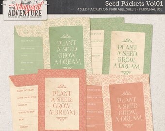 Seed Savers, Printable Digital Collage Sheet, Instant Download, Grow A Dream, Shabby Chic Seed Envelope, Wedding Gift, For The Garden