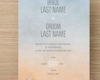 Blue and Orange Watercolor Wedding Invitation