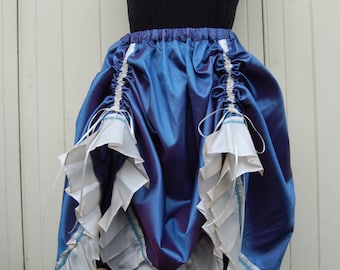 Steampunk Skirt in Blue and Cream Taffeta