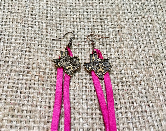 Texas Earrings, Texas Suede Earrings, Texas State Earrings, Pink Texas Earrings, Pink Suede Earrings, Suede Texas Jewelry, Western Jewelry