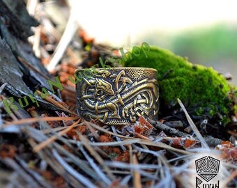 Bronze Celtic Dragons ring. Jörmungandr ring. Handmade ring Viking ring. Norse Viking Dragon Pagan ring Viking Jewelry