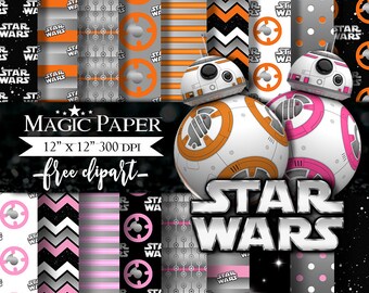 50% OFF SALE Star Wars BB8 Digital Paper, Paper Pack, Scrapbook, Clipart Clip Art
