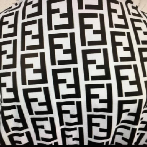 Fendi Inspired Designer Print Spandex Fabric By The Yard