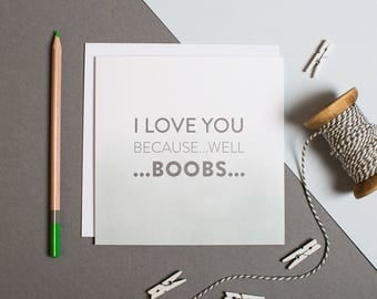 Valentines Card For Girlfriend - Boobs - Valentines Card For Wife - Funny Anniversary Card - Funny Love Card For Her - Funny Love You Card