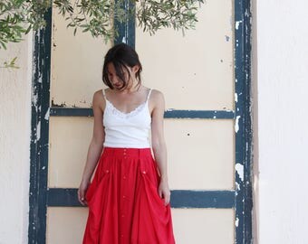 Vintage red maxi viscose layered skirt.size s/m