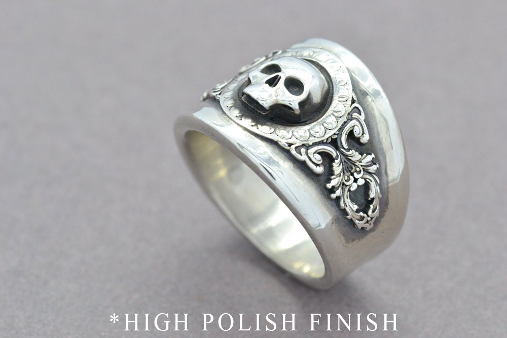 Mini Reaper Ring, Skull Ring, Sterling Silver Ring, Silver Skull Ring, Gothic Ring, Pirate Skull Ring, Statement Ring, Wide Silver Ring