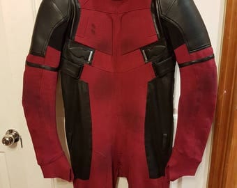 Weathered Deadpool Cosplay / Costume Suit (Replica): New Design Made From Custom Dyed 4 Way Patterned Stretch