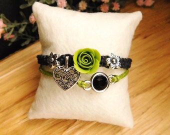 Green bracelet Birthday gift\for\her Best friend gift Rhinestone jewelry Charm bracelet St. Patrick's day Gift ideas Goth jewelry Trending