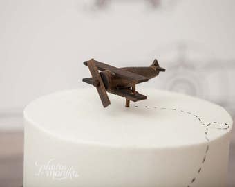 Airplane Cake Topper, Old-fashioned, Vintage Look Wood Toy Plane, smash the cake, overthetopcaketopper