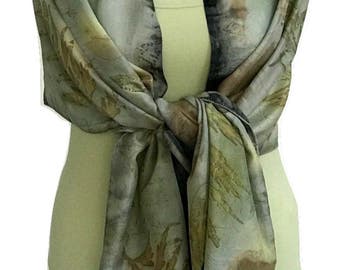 Silk Scarf, Light Blue Silk Scarf, Eco Print, Art Scarf, Women Scarf, Fashion Accessories, Scarves and Wraps, Handmade Scarf, Scarves