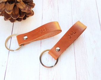Personalized Couple Leather Keychain - Custom Anniversary Date Key Fob - Personalized Anniversary Gifts - Wedding Gift - Valentines (2 pcs)