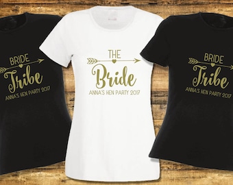 Personalised Hen Night T-Shirt Hen Do Hen Bride Tribe Party Team Bride Ladies Top Slogan Womens Clothing Bridal Wedding Bachelorette Boho