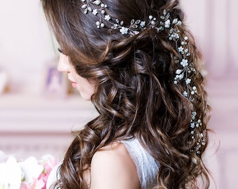 Bridal hair vine Long hair vine Wedding hair vine Flower hair vine Wedding headpiece Pearl hair vine Bridal hairpiece Crystal hair vine