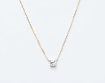 Delicate cz necklace - tiny cz pendant - ultra dainty necklace - cz solitaire necklace- elegant gold cz pendant necklace - layering necklace
