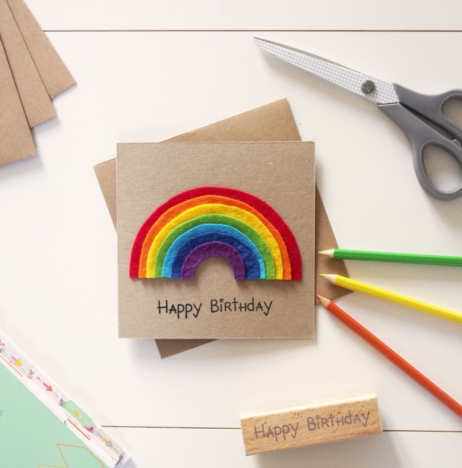 Rainbow Birthday Card Kids Greeting Card Colourful by FeltTails