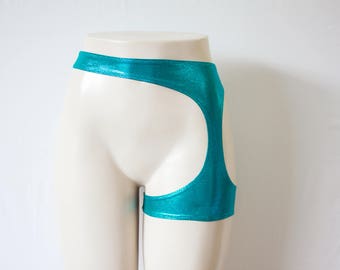 Teal Garter Belt: Exotic Dancewear, Green Lingerie, Metallic Lingerie, Festival Outfit Rave Outfit, Sexy Mermaid Costume, Plus Size Lingerie