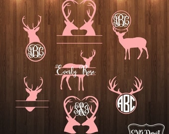 Deer group svg dxf file, deer monogram, monogram antlers, cut file