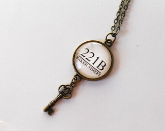 Sherlock Holmes 221B Baker St. address necklace, Sherlock BBC pendant, Sherlocked