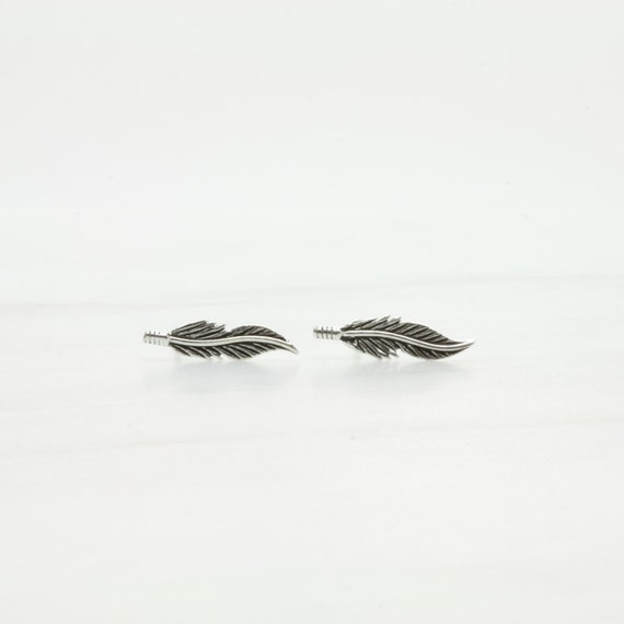 Sterling silver boho feather ear studs Feather earrings