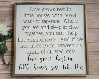 Love Grows Best In Little Houses, Hand Painted Wood Sign with Frame, Rustic Wood Sign, Living Room Decor, Entry Decor, Family Decor, Wood