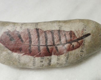 Stone PAPERWEIGHT with PEN, decoration Center table DECOUPAGE