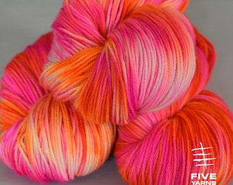 Hand dyed yarn, Neon Dream Reversed- Sock - Merino Superwash/Cashmere/Nylon, Handdyed yarn, Hand dyed sock yarn, MCN