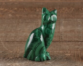 1.6 Inch MALACHITE Stone Cat Carving - Cat Statue, Cat Art, Cat Gift, Cat Figurine, Malachite Crystal, Cat Sculpture, Cat Lovers Gift 36354