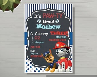 Personalized Paw Patrol Birthday Party Invitations for Boys, Birthday Invitation Template, Paw Patrol Birthday Invite for Boy, Any Age