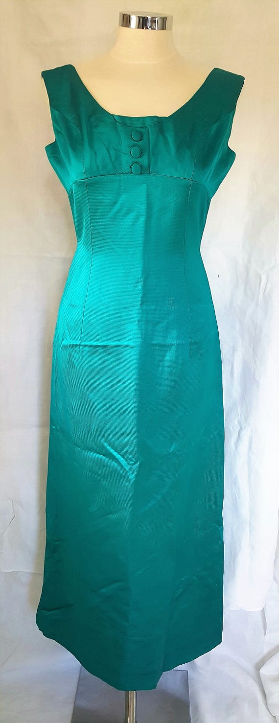 Vintage evening dress from 1960's in peacock green Made in