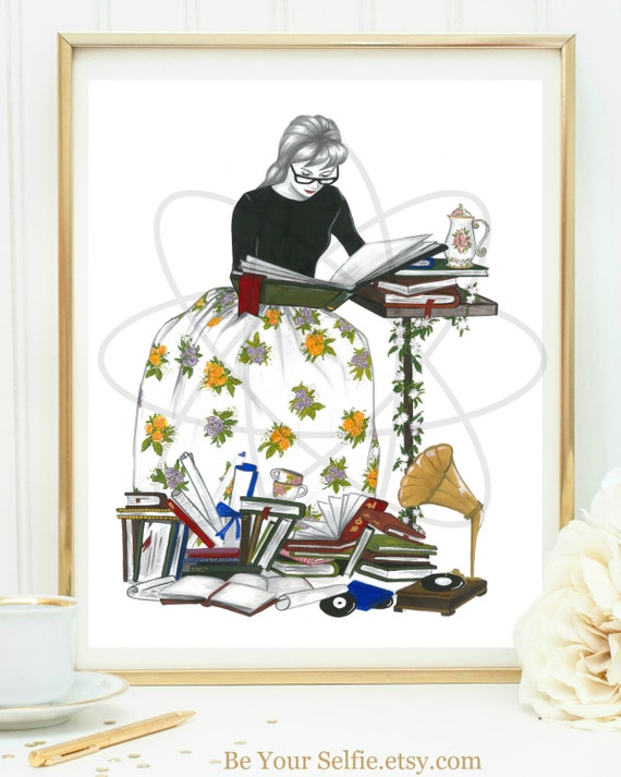 Wall Art Girl Reading Book Lovers Gift Printable Art
