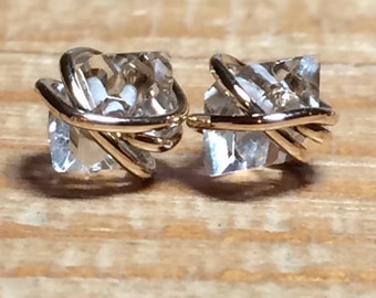 Herkimer Diamond Studs, Herkimer Diamond Earrings, Herkimer Studs, Gold Filled, Rose Gold, and Sterling Silver Setting