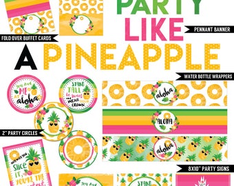 Party Like a Pineapple Digital Printable Girls Summer Fruit Luau Floral Birthday Party Printables Package INSTANT DOWNLOAD
