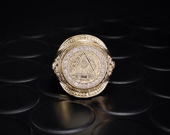 Men masonic signet ring, Diamond masonic ring, All-seeing eye ring, Masonic gold signet ring, Men diamond ring, Big ring,Unique masonic gift