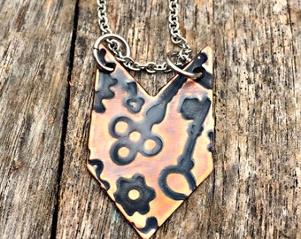 Chevron Necklace, Copper Metal, Steampunk Jewelry, Boho, Bohemian, Rustic style, Everyday, Industrial Arrows, Summer,Geometric,Skeleton Keys