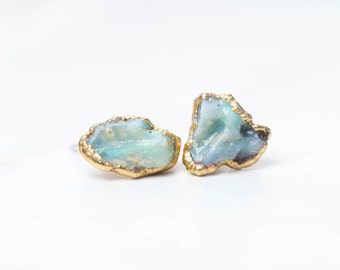 October Birthstone Earrings - Raw Opal Earring - Flashy Opal Earrings - Raw Crystal Earrings - Rough Opal Earrings - Large Opal Stud Earring