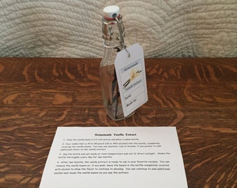 Kit for gluten-free vanilla extraction Vintage style bottle & vanilla beans, label and instructions Custom flavor options Gluten-free option