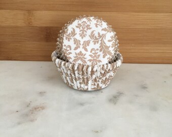 Tan and White Paisley Cupcake Liners, Standard Sized, Baking Cups (50)