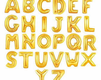 16in Metallic Gold Letter Balloons, Gold Mylar Letter Balloons, Small Letter Balloons, Air Filled Letter Balloons, Letter Balloons, Silver