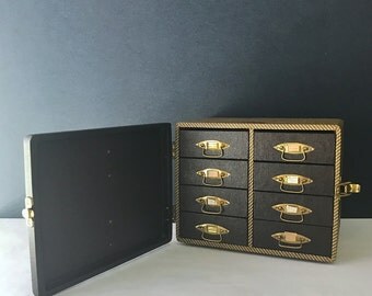 Eight Drawer Slide Carrying Case - Barnett & Jaffe Brown and Tan / Picture Box / Jewelry Box / Vintage Carrying Case with Latch