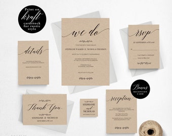 Rustic Wedding Invitation Template, We Do Wedding Invitation Printable, Vintage Invitation, Cheap Invitation, DIY PDF Instant Download #E016