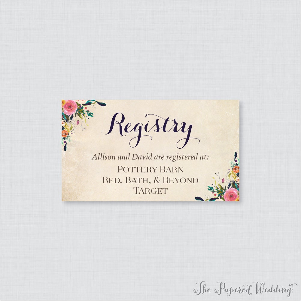 Printable OR Printed Wedding Registry Cards Floral Wedding