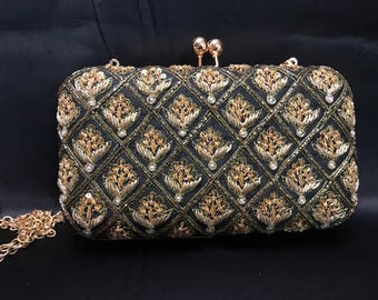 Indian Evening Clutch - Indian Bridal Purse - Wedding Clutch - Bollywood Purse - Indian Accessories - Prom Clutch - Indian Wedding - Black -