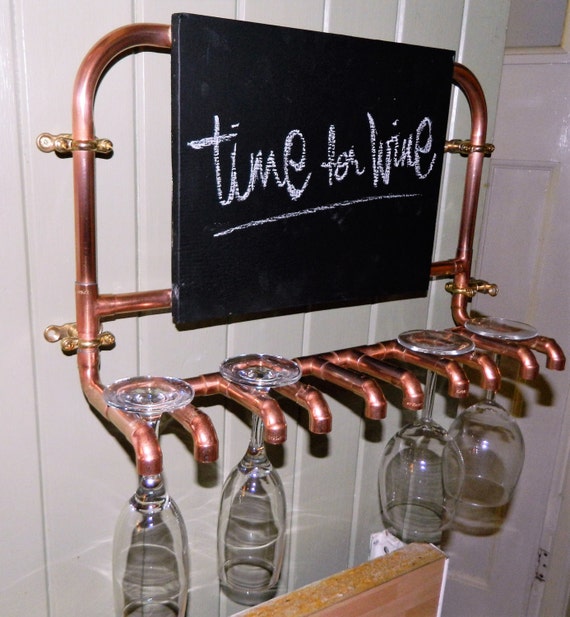 copper pipe wine glass holder with blackboard hand bent and