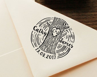 Custom Save The Date Stamp, Personalized Rubber Stamp, Wood Mounted Rubber Stamp, Invitation Stamp, Rustic Wedding Stamp Tree Stamp NHS11A