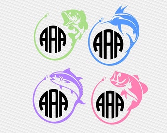 Fish fishing monogram SVG Clipart Cut Files Silhouette Cameo Svg for Cricut and Vinyl File cutting Digital cuts file DXF Png Pdf Eps