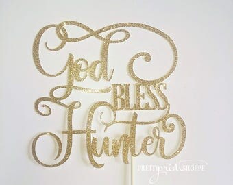 First communion cake topper, god bless cake topper, baptism cake topper, christening cake topper, glitter cake topper, cake decor.