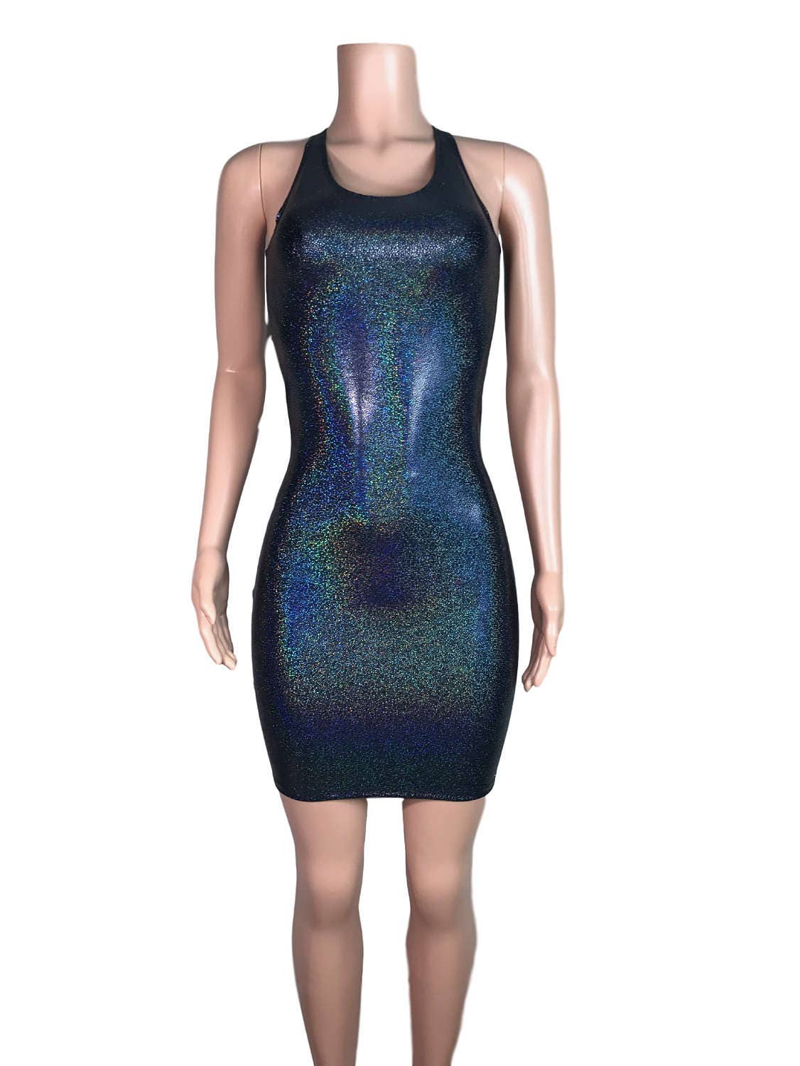 Black Holographic Bodycon Dress Club rave sexy dress